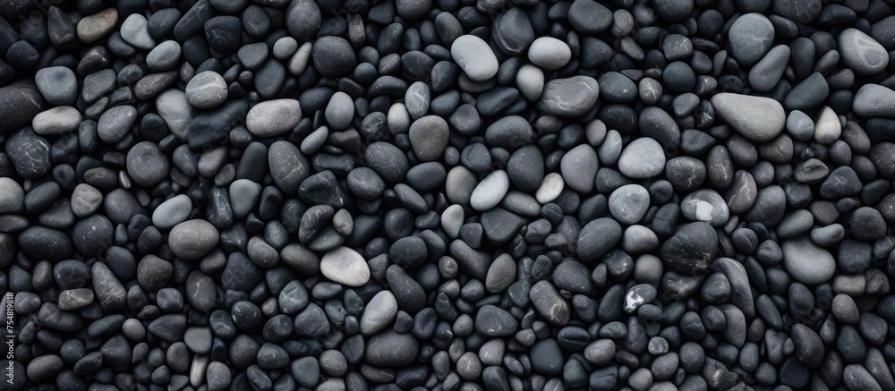 Poster a black and white depiction of a group of variously sized rocks clustered together. the textures and