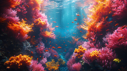 Fototapeta na wymiar Surreal underwater scene with colourful coral