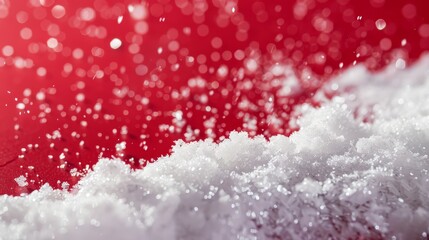Winter snow on red background  
