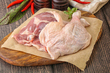 Raw duck leg ready for cooking