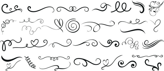 black swirl designs, vector art. Perfect for wedding invitations, greeting cards, print designs. Detailed, easily editable. Luxury, sophistication in every curl and wave