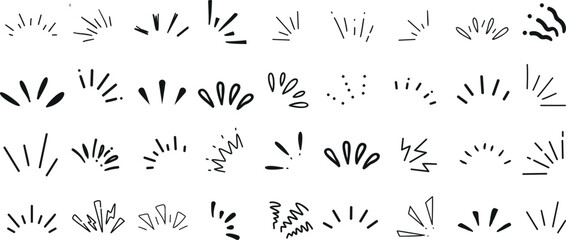 Hand drawn doodle bursts on white background. Unique, creative vector design elements. Perfect for professional and personal use. Energetic, dynamic feel with monochromatic explosion like patterns