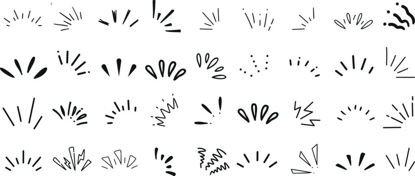 Hand drawn doodle bursts on white background. Unique, creative vector design elements. Perfect for professional and personal use. Energetic, dynamic feel with monochromatic explosion like patterns