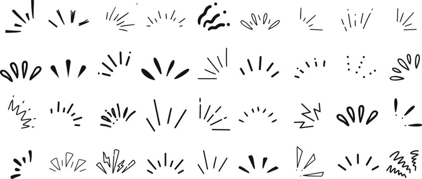 Doodle sparkle, starburst, radiant lines, dynamic sparkle pattern, doodle hand drawn vector illustration