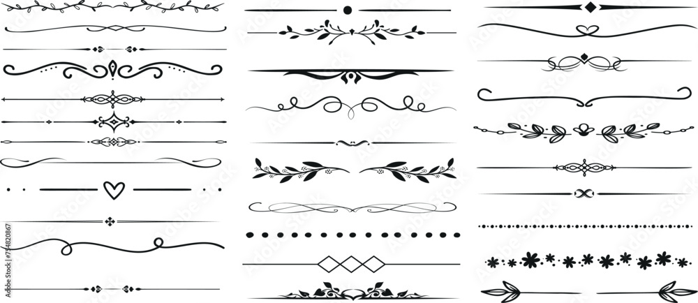 Wall mural decorative line borders, elegant design elements. vector set of ornate patterns for invitations, cer