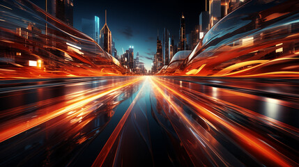 Fototapeta na wymiar night scene of modern city with lights and fast moving car. 3d rendering