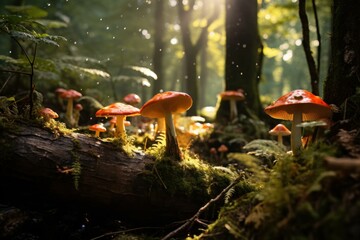 Edible brown forest mushrooms. Agaric fungus. Generate Ai