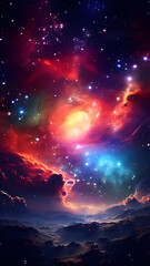 Naklejka premium the beauty of a colorful galaxy filled with stars, nebulae, and cosmic dust, providing a stunning and immersive backdrop for mobile phone screens, generative ai