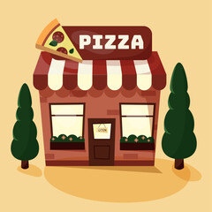 Pizzeria building vector illustration in cartoon style

