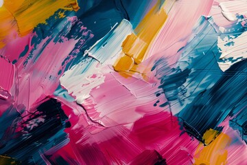 Vibrant Abstract Acrylic Painting on Canvas with Bold Brush Strokes and Color Blends for Artistic...