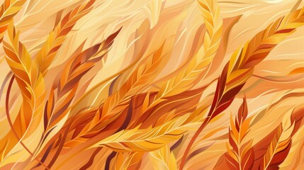 Background Texture Pattern Cel-Shaded Wheat Field that mimics a waving wheat field - Golden yellows and light browns with flowing lines and bold outlines created with Generative AI Technology - obrazy, fototapety, plakaty