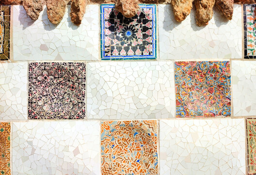 Beautiful ceramic art at Park Guell, Barcelona, Spain.