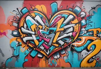 Naklejka premium Graffiti heart on a colorful urban wall
