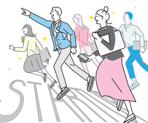 スタートアップのイメージイラストービジネスパーソンー白バックイラスト素材
