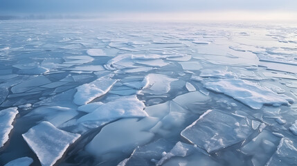 Abstract frozen surface, ice patterns on frozen river