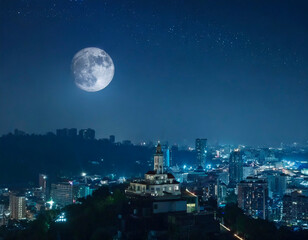 Fototapeta premium 満月の夜、幻想的な風景、静寂の夜