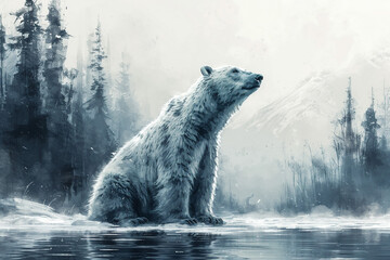 Bear animal watercolor painting - obrazy, fototapety, plakaty