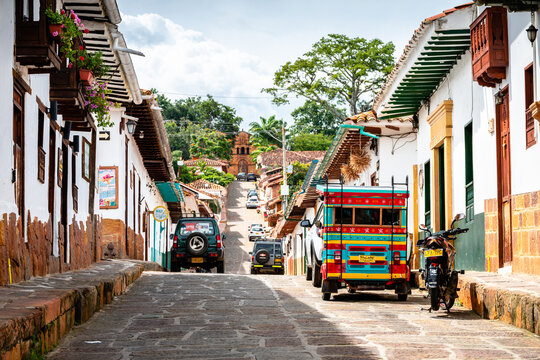 barichara, colombia. 12th august, 2022: street view of barichara colonial town, colombia	
