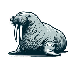Atlantic walrus hand drawn vector illustration - obrazy, fototapety, plakaty