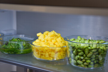 Mango, wakame and edamame in the fridge
