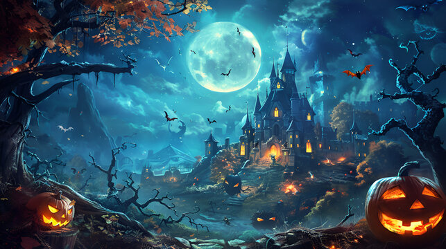 Halloween night background, generative ai