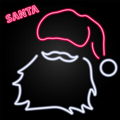 santa neon sign, modern glowing banner design, colorful modern design trend on black background. Vector illustration.