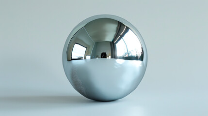 Shimmering Silver Orb on Pale Grey Surface created with Generative AI technology