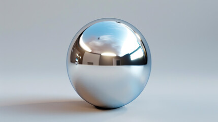 Shiny metallic sphere on soft gray backdrop created with Generative AI technology