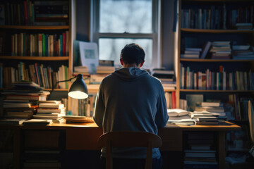 男性, 男性の後ろ姿, デスク, 仕事, 勉強, 仕事をする男性,  Male, Male Back View, Desk, Work, Study, Working Man