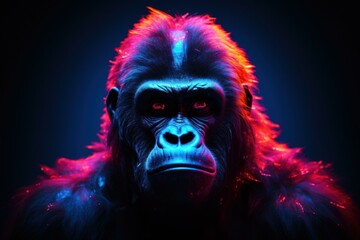 Bold Neon monkey portrait. Cool face. Generate Ai - obrazy, fototapety, plakaty