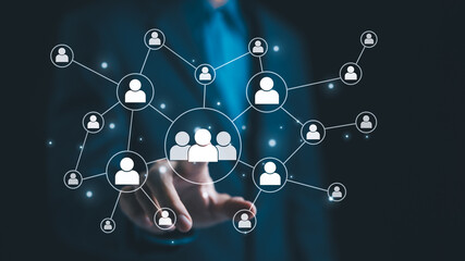 CRM Customer Relationship Management concept. Global business customer network technology. Data...