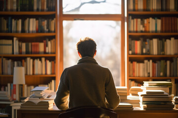 男, 男性,本, 図書館, 本を読む男性, 後ろ姿, 男性の後ろ姿, Man, male, book, library, man reading a book, back view, male back view