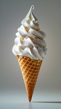 Creamy Delight Frosty Cone on a Radiant Background, Captured in HD 8K for Commercial Photography, Illuminated by Bright Light Source, shot with Camera, created with Generative AI technology