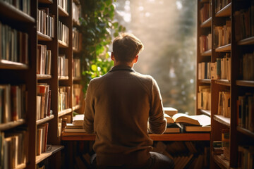 男, 男性,本, 図書館, 本を読む男性, 後ろ姿, 男性の後ろ姿, Man, male, book,...