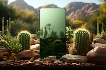 A lush green cactus a serene winter landscape - 754835031