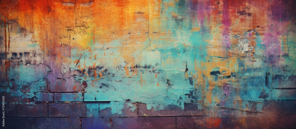 Aufkleber an abstract painting featuring a multicolored wall, showcasing a vibrant and dynamic combination of 