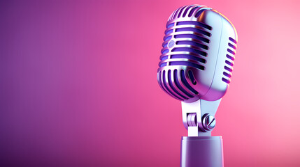 Fototapeta na wymiar Podcasting concept, microphone on blurred background