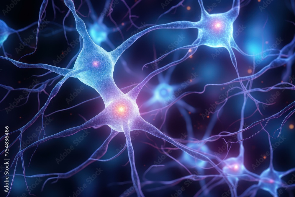 Poster interconnected neuron cells knots. micro science. generate ai