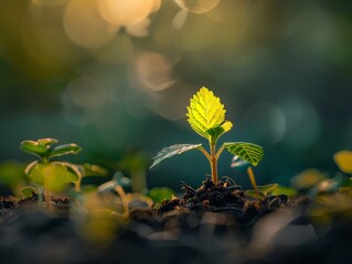 Single Seedling Sprouting in Soft Light, Growth Theme