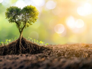 Tree Root System and Seedlings in Soil, Growth Concept