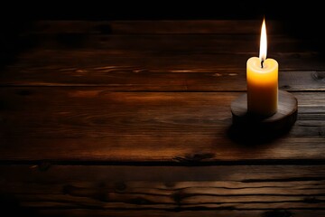 burning candle on wooden background