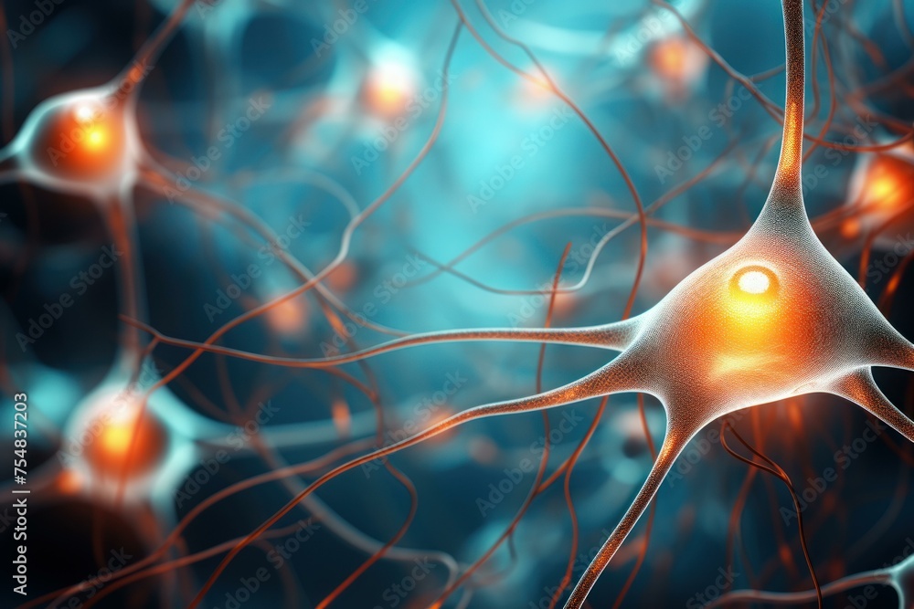 Poster complex neuronal connection. care science brain. generate ai
