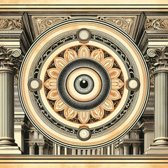 Fototapeta premium detail of the dome of a church church, architecture, clock, window, old, building, cathedral, religion, art, italy, dome, circle, glass, ceiling, round, Ai generated 