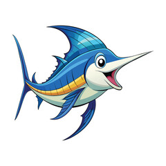Cartoon marlin fish isolated illustration on white background