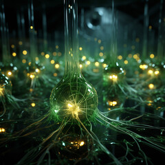Innovative medical technologies inspired by quantum physics visualized in green - 754838023