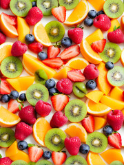 Fototapeta na wymiar Vibrant Summer Fruit Salad in White Bowl. generative AI