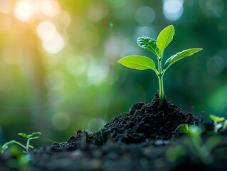 Sunlit Young Plant in Forest