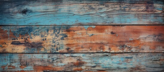 A detailed view of an old wooden wall with peeling paint, showcasing the texture and aged appearance.