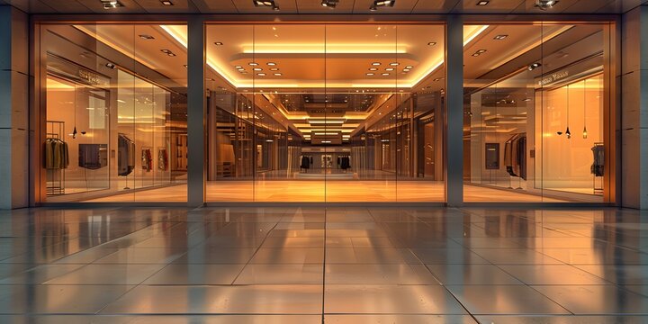 Luxury Mall Entrance with Display Windows, Evoking Elegance and Modern Retail