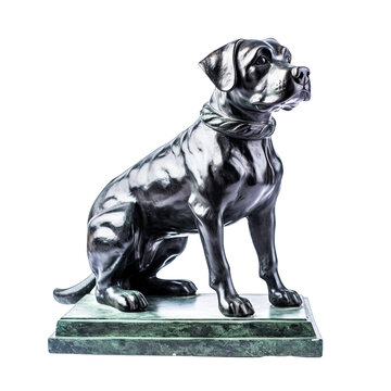 antique dog statue isolated on transparent background, element remove background - A black and white photo of a boxer dog statue